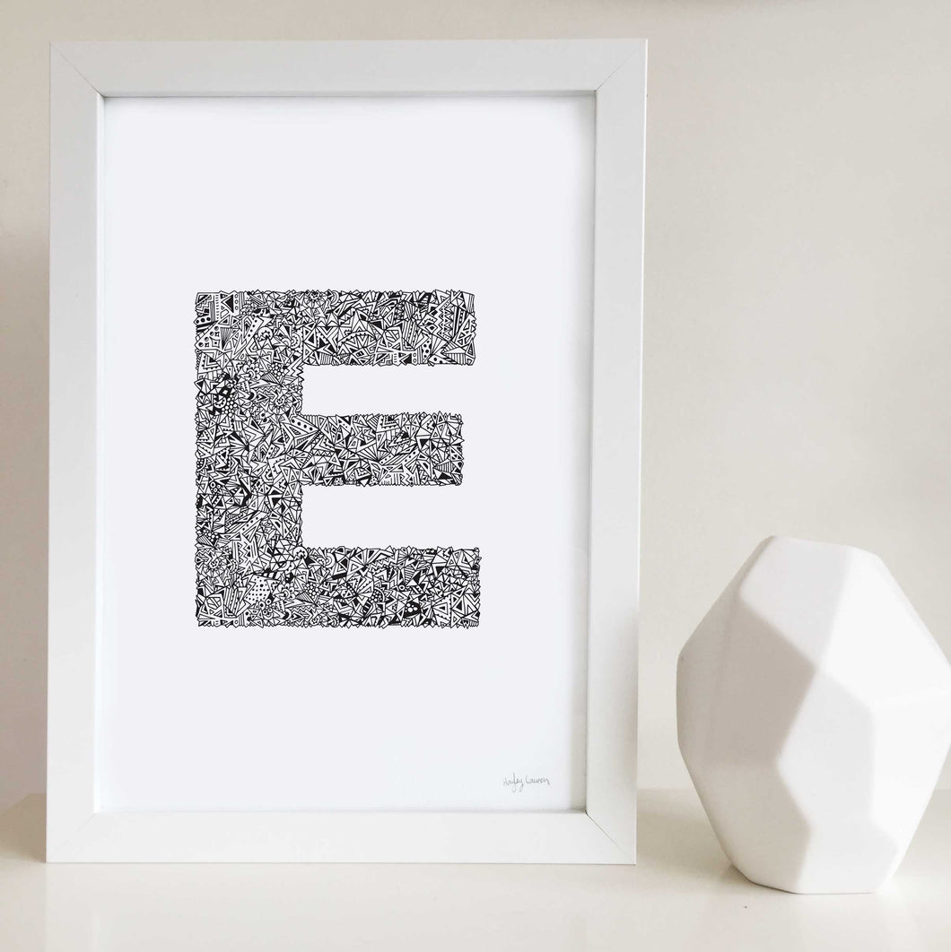 Geometric letter E personalised artwork by Hayley Lauren Design
