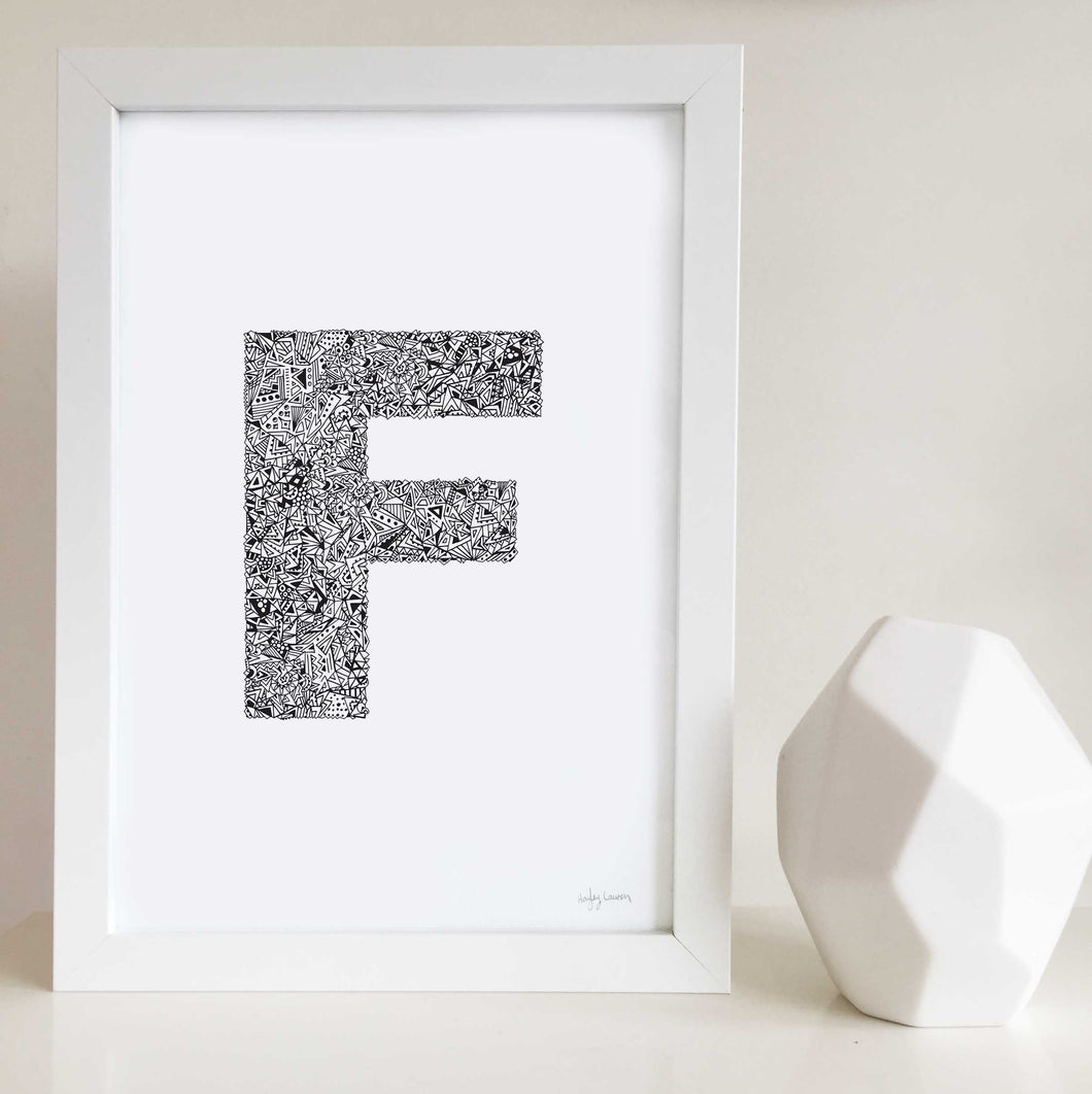 Letter F wall art print personalised by Hayley Lauren