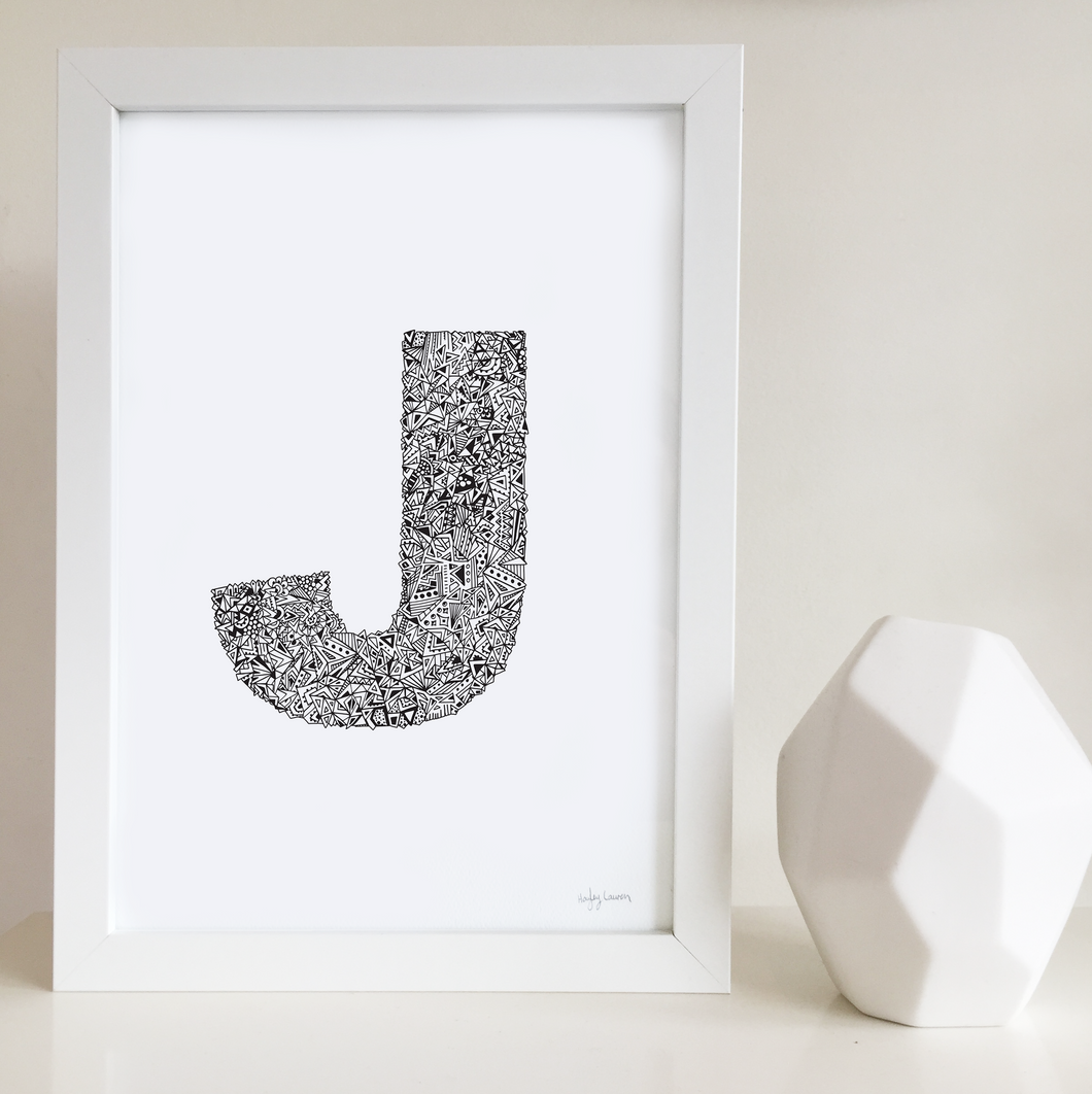 Letter J artwork for nursery or kids bedroom by Hayley Lauren Design