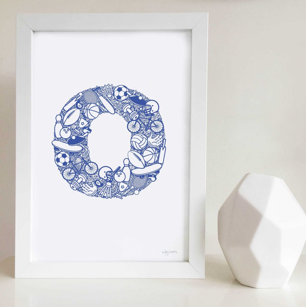 The Sporty letter 'O' artwork was illustrated by Hayley Lauren in Melbourne, Australia. It is the perfect artwork for a child's room that loves sports!
