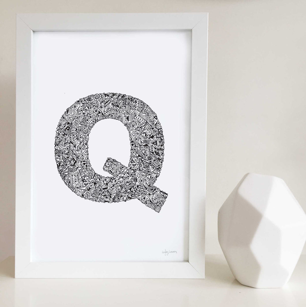 Letter Q illustration for nursery or kids bedrooms by Hayley Lauren Design