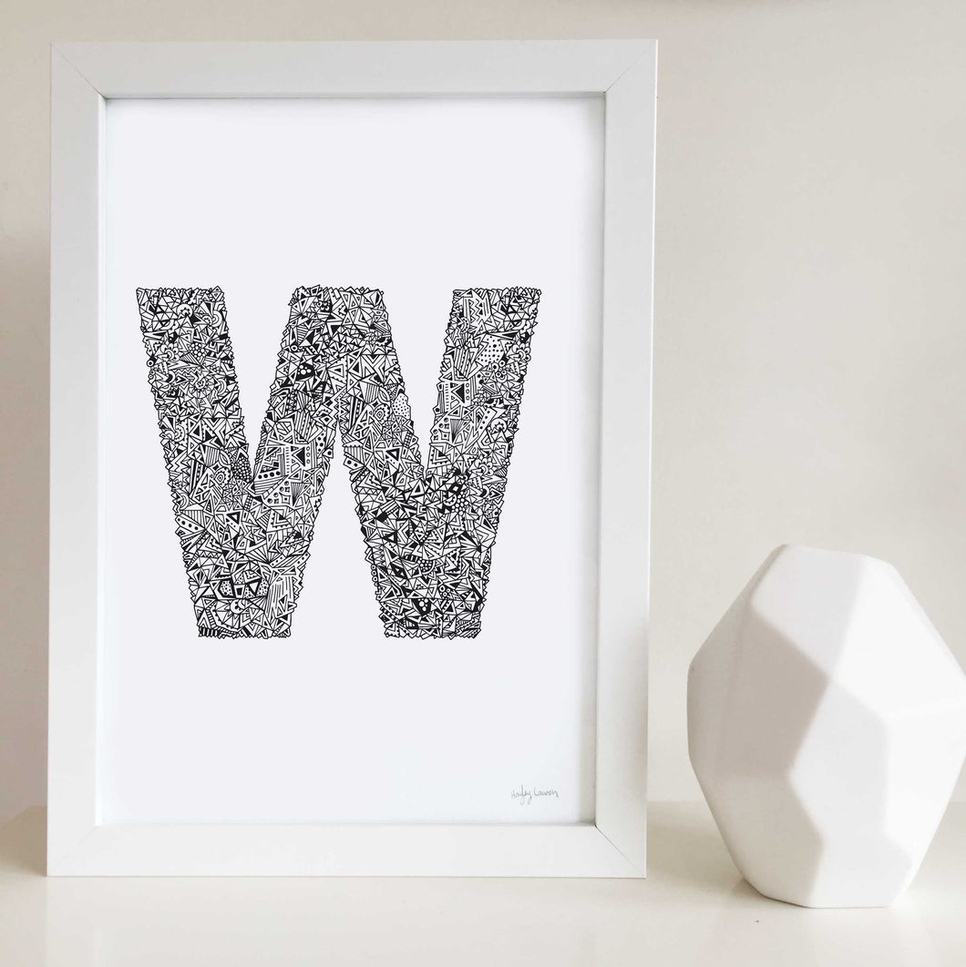 Letter W Wall art print illustrated by Hayley Lauren Design