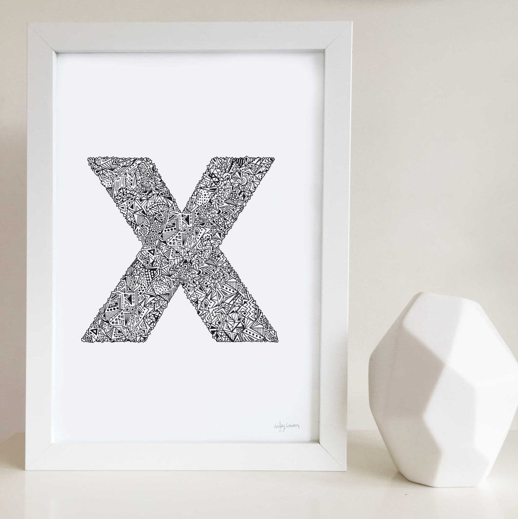 Letter X Wall Art Print for nurseries and kids bedrooms