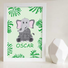 Jungle Animal Nursery and Bedroom Wall Art Print with Custom Name