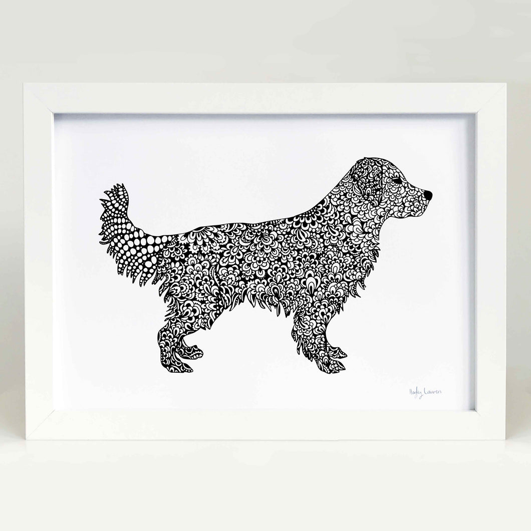 golden retriever zentangle art print 