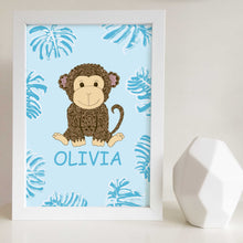 Jungle Animal Nursery and Bedroom Wall Art Print with Custom Name