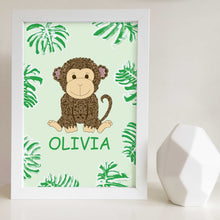 Jungle Animal Nursery and Bedroom Wall Art Print with Custom Name