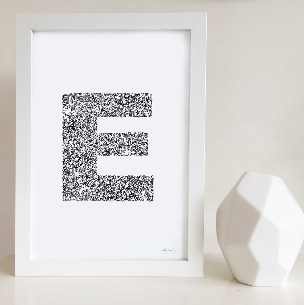 Geometric letter E personalised artwork by Hayley Lauren Design 