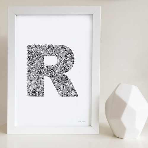 letter R illustration for nurseries or kids bedrooms by Hayley Lauren Design 