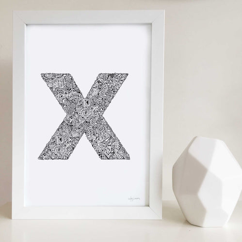 Letter X Wall Art Print for nurseries and kids bedrooms 