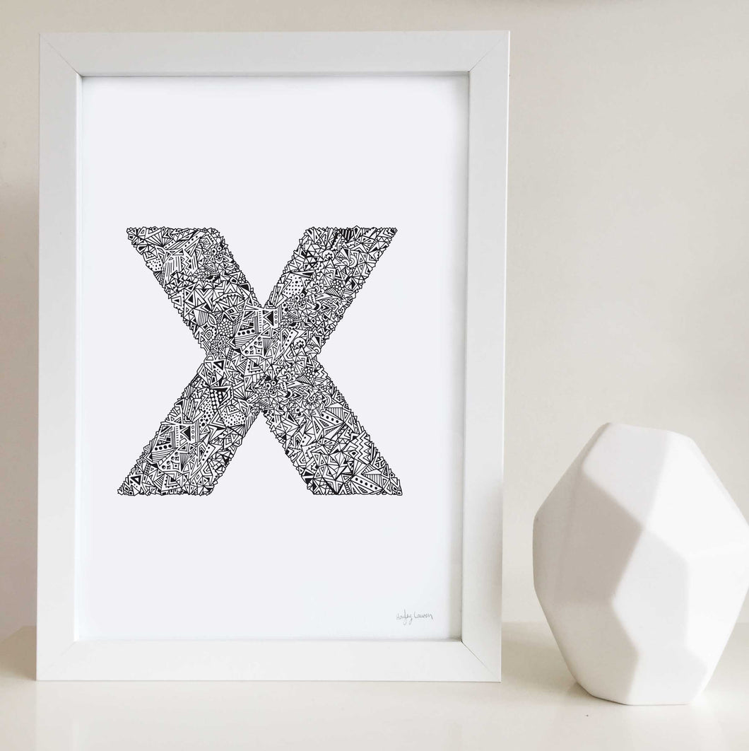 Letter X Wall Art Print for nurseries and kids bedrooms 