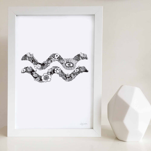 Aquarius nursery room art print made with flowers 