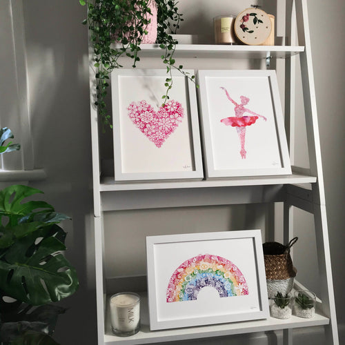 heart ballerina and rainbow art prints by Hayley Lauren Design  perfect for a little girls nursery and kids bedroom free shipping australia wide 