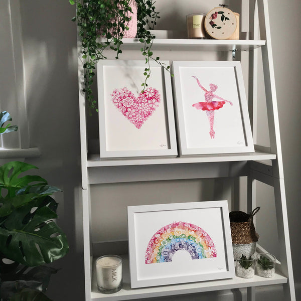 heart ballerina and rainbow art prints by Hayley Lauren Design  perfect for a little girls nursery and kids bedroom free shipping australia wide 