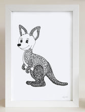 nursery or bedroom wall art of a happy kangaroo by hayley lauren design 