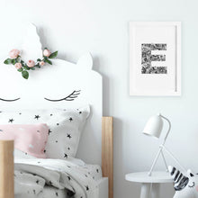 floral letter E black and white art illustration print young girl baby nursery toddler kids bedroom and play room by hayley lauren design 