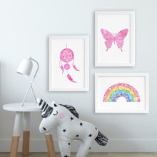 Rainbow dreamcatcher and butterfly art print by Hayley Lauren Design for kids bedrooms