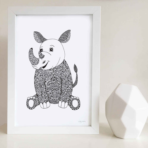 Ruby the Rhino Nursery or Kids Bedroom Art Print