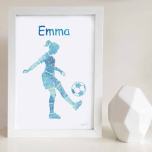 girl playing soccer wall art print for girls room