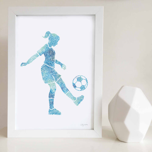 soccer girl wall art print for girls bedroom by Hayley Lauren Design