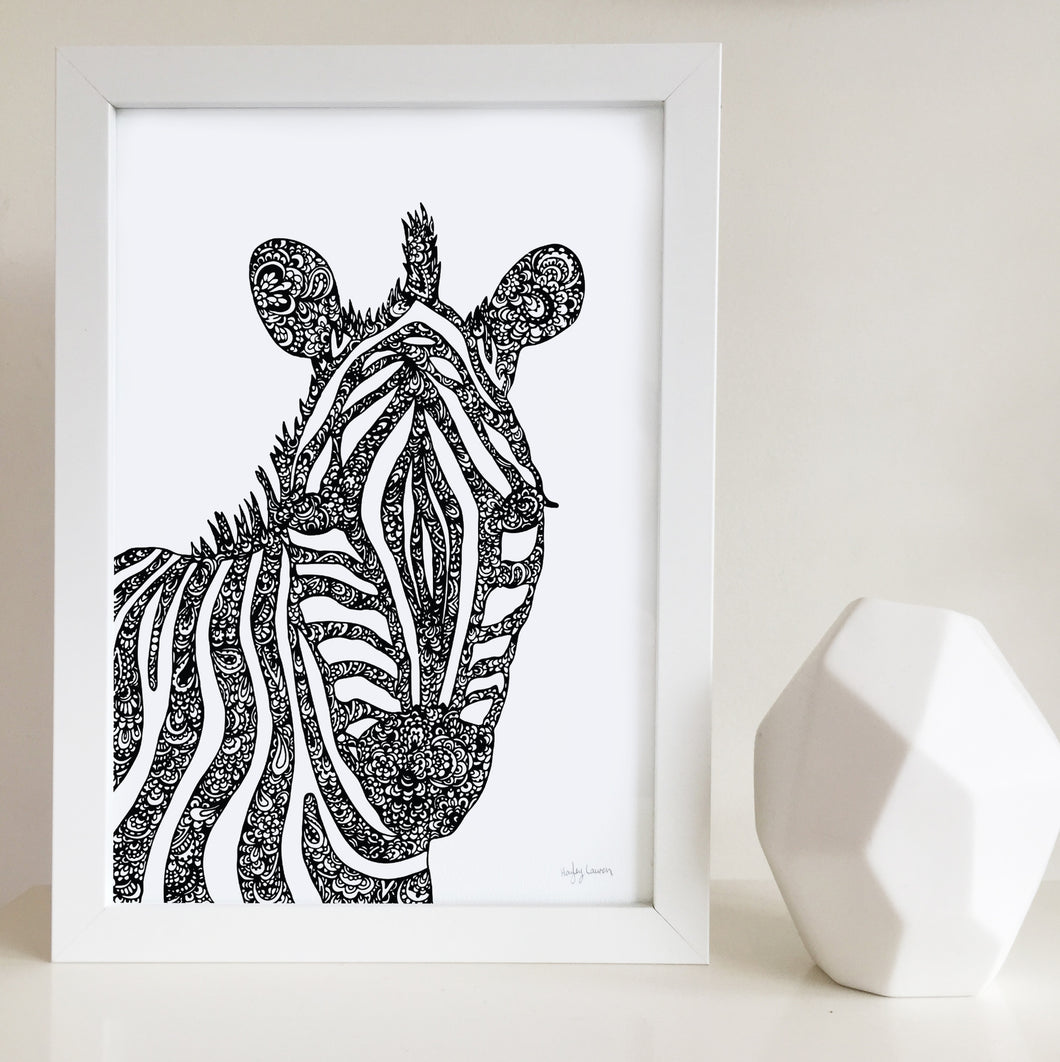 Zebra art print designed by Hayley Lauren
